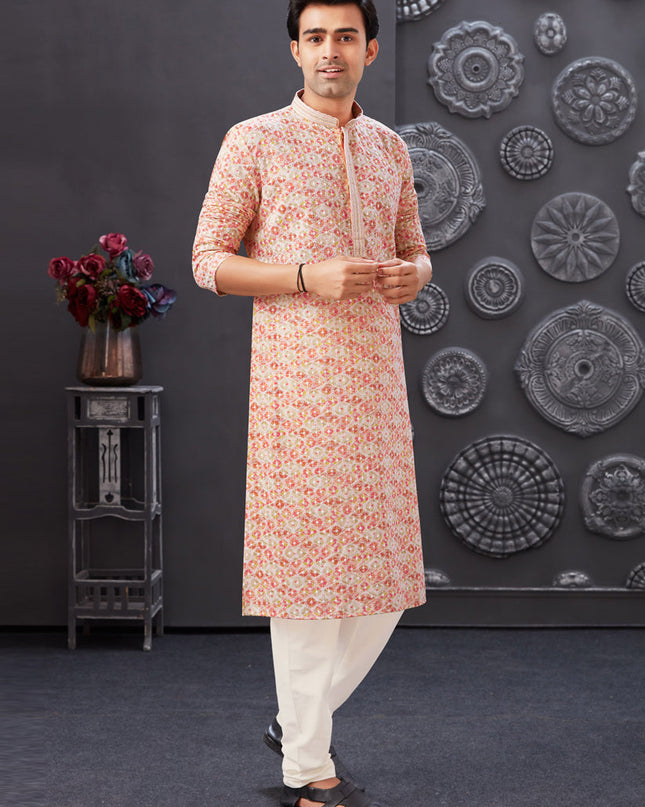 Multicolor Polyester Silk Embroidered Kurta Pyjama Set