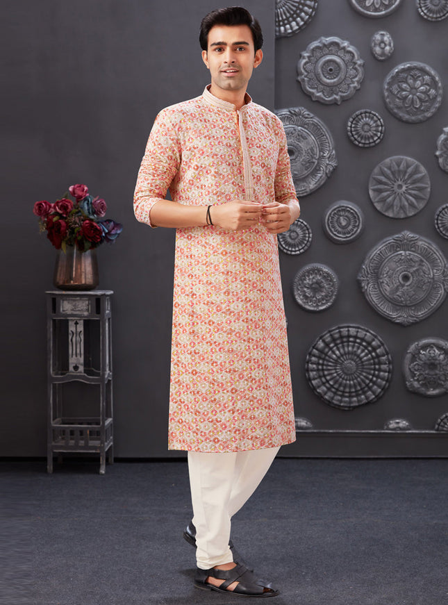 Multicolor Polyester Silk Embroidered Kurta Pyjama Set