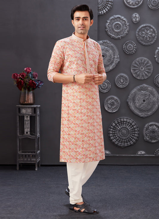 Multicolor Polyester Silk Embroidered Kurta Pyjama Set