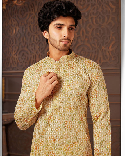 Multicolor Polyester Silk Embroidered Kurta Pyjama Set