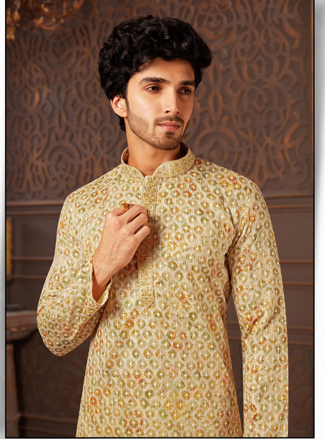 Multicolor Polyester Silk Embroidered Kurta Pyjama Set