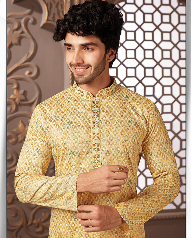 Multicolor Polyester Silk Embroidered Kurta Pyjama Set
