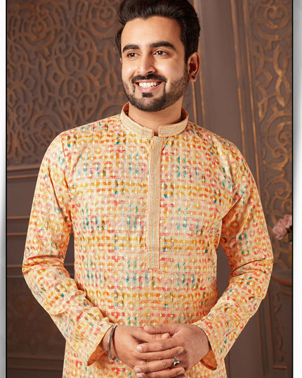 Multicolor Polyester Silk Embroidered Kurta Pyjama Set