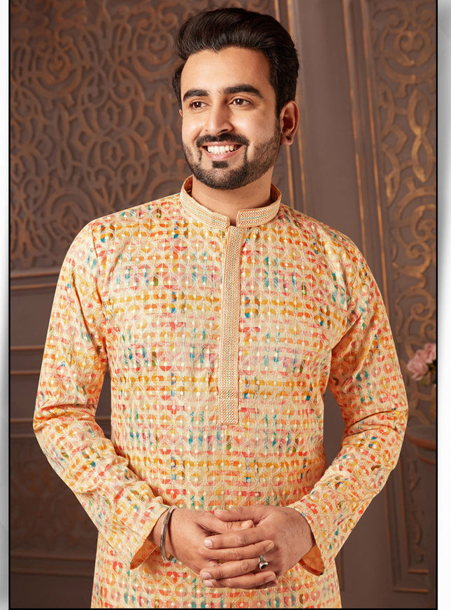 Multicolor Polyester Silk Embroidered Kurta Pyjama Set