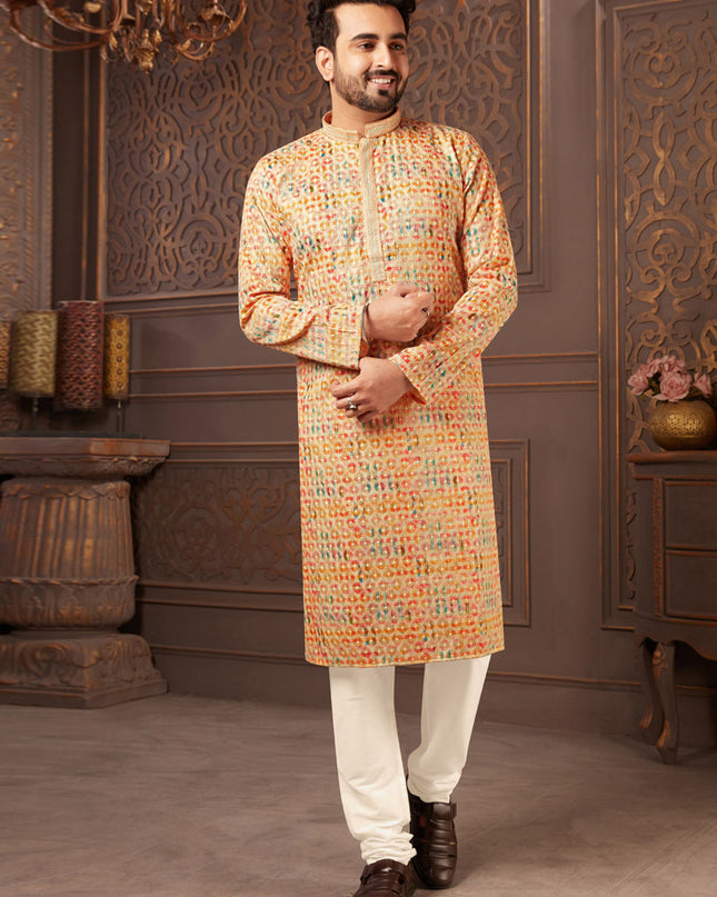 Multicolor Polyester Silk Embroidered Kurta Pyjama Set
