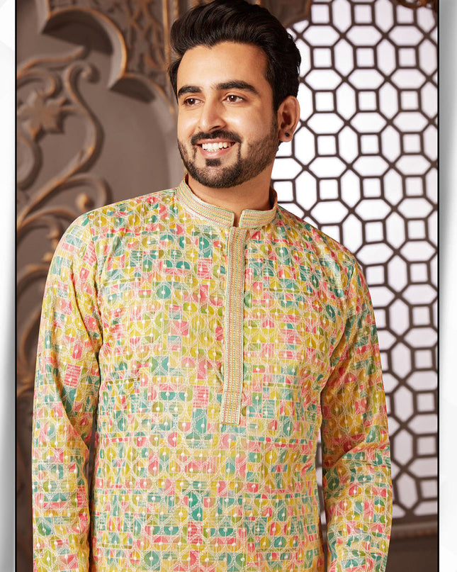 Multicolor Polyester Silk Embroidered Kurta Pyjama Set