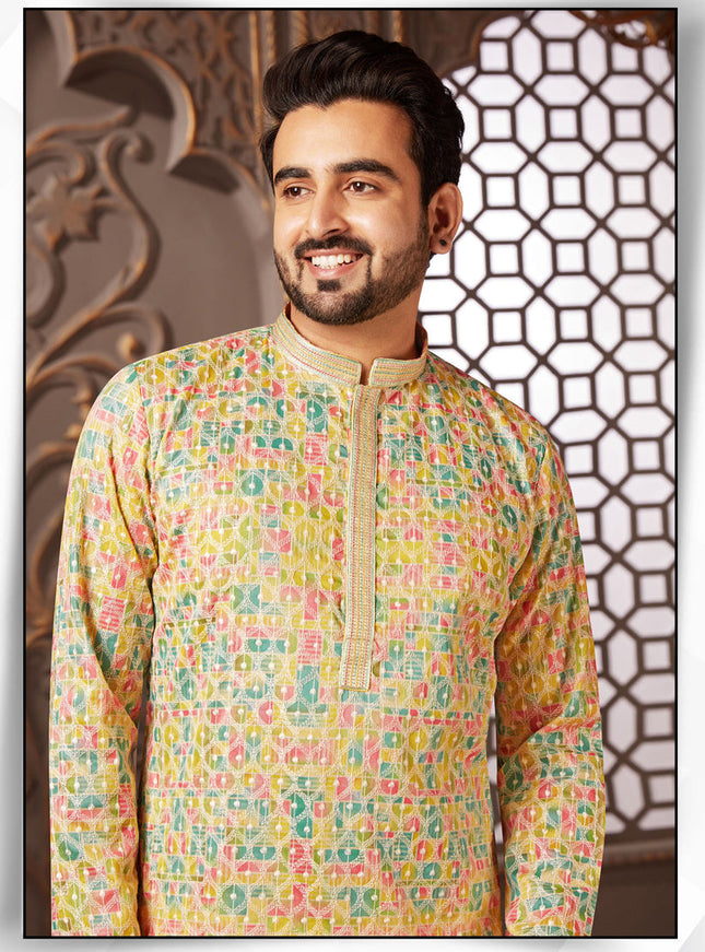 Multicolor Polyester Silk Embroidered Kurta Pyjama Set