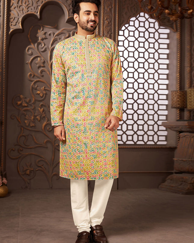 Multicolor Polyester Silk Embroidered Kurta Pyjama Set