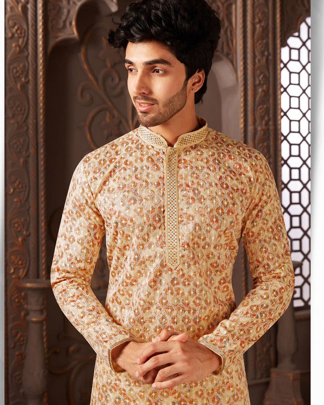 Multicolor Polyester Silk Embroidered Kurta Pyjama Set