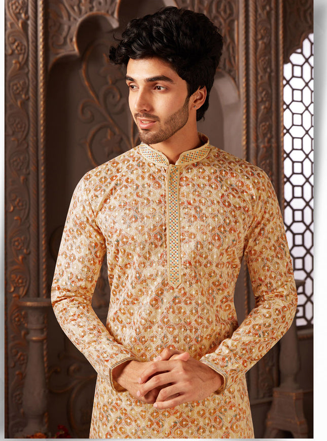 Multicolor Polyester Silk Embroidered Kurta Pyjama Set