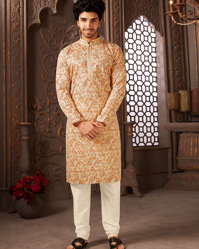 Multicolor Polyester Silk Embroidered Kurta Pyjama Set