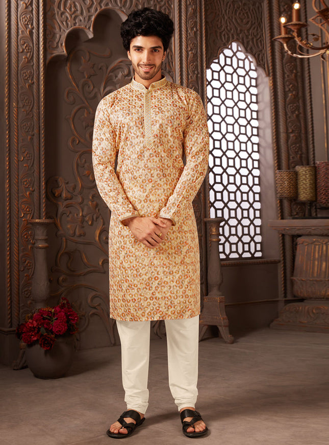 Multicolor Polyester Silk Embroidered Kurta Pyjama Set