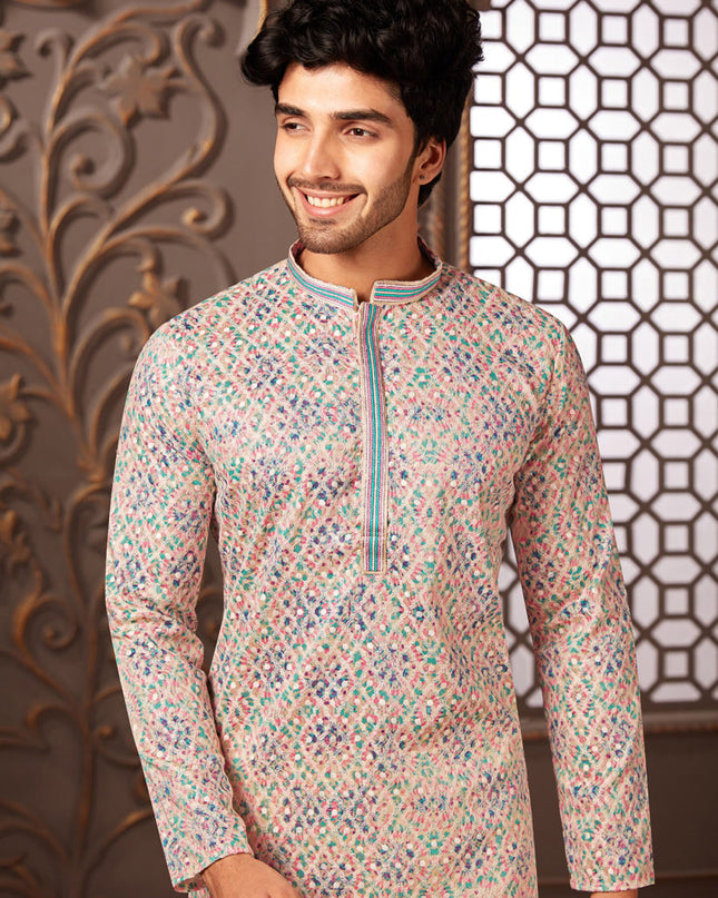 Multicolor Polyester Silk Embroidered Kurta Pyjama Set