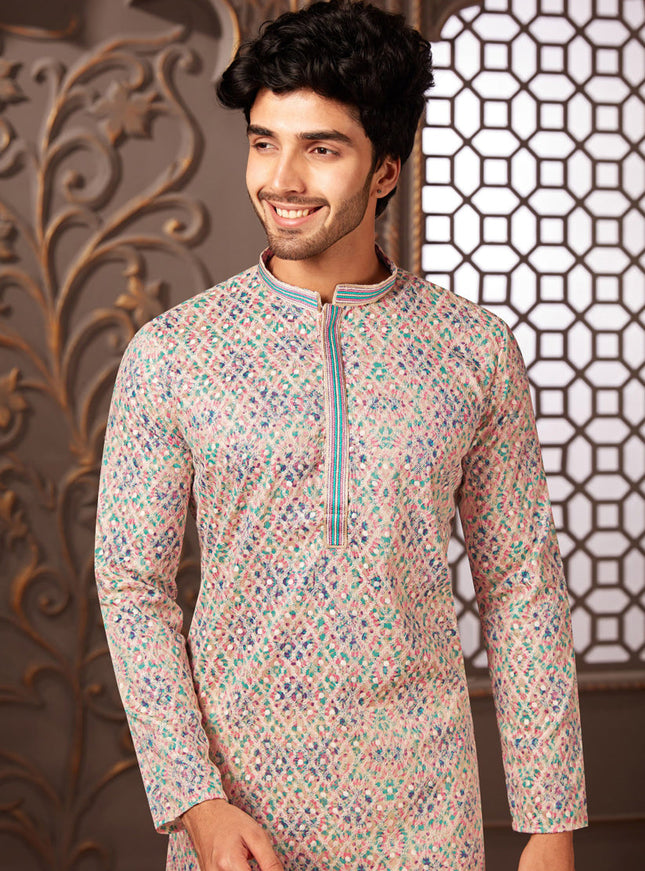 Multicolor Polyester Silk Embroidered Kurta Pyjama Set