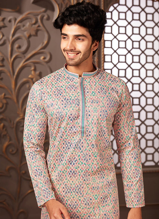 Multicolor Polyester Silk Embroidered Kurta Pyjama Set