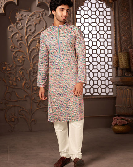 Multicolor Polyester Silk Embroidered Kurta Pyjama Set