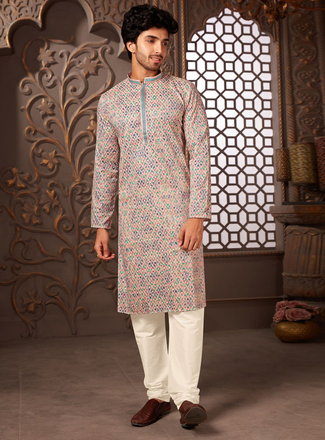 Multicolor Polyester Silk Embroidered Kurta Pyjama Set