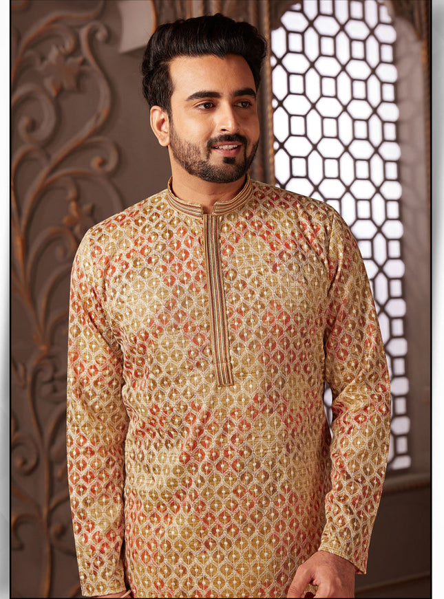 Multicolor Polyester Silk Embroidered Kurta Pyjama Set
