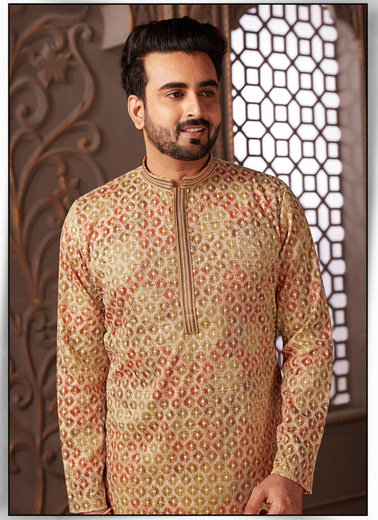 Multicolor Polyester Silk Embroidered Kurta Pyjama Set
