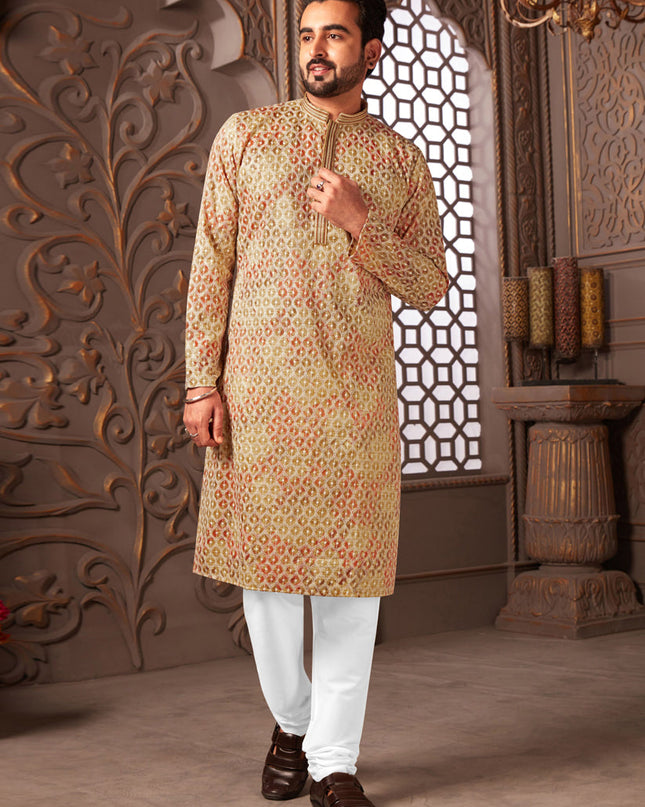 Multicolor Polyester Silk Embroidered Kurta Pyjama Set