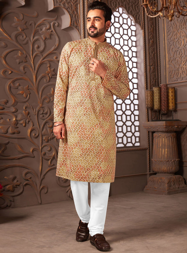 Multicolor Polyester Silk Embroidered Kurta Pyjama Set