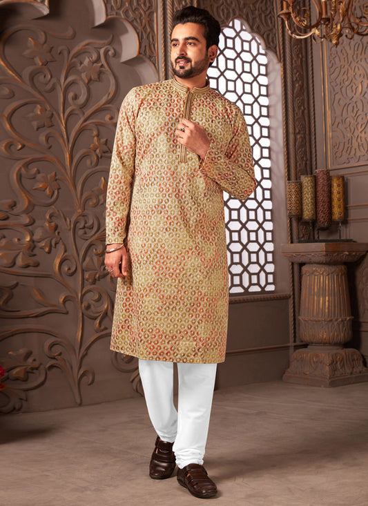 Multicolor Polyester Silk Embroidered Kurta Pyjama Set