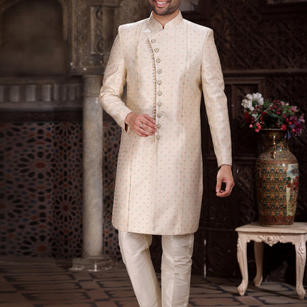 Ivory Banarasi Jacquard Indo Western