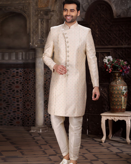 Ivory Banarasi Jacquard Indo Western