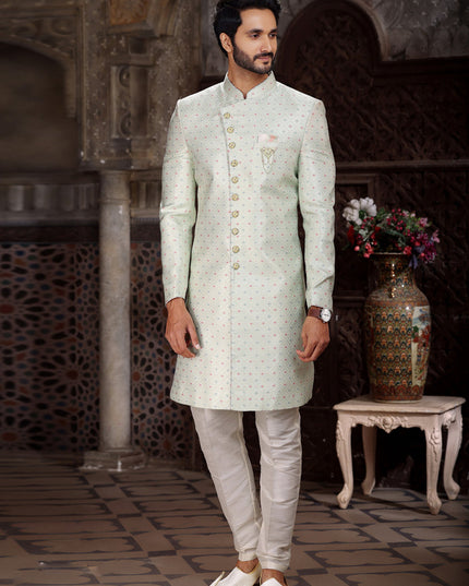 Ice Mint Banarasi Jacquard Indo Western