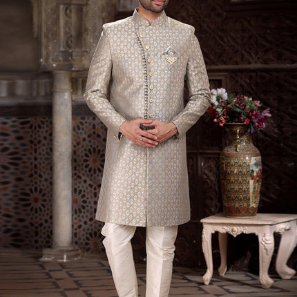 Taupe Banarasi Jacquard Indo Western