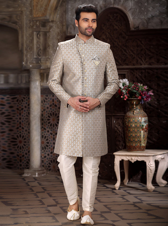 Taupe Banarasi Jacquard Indo Western