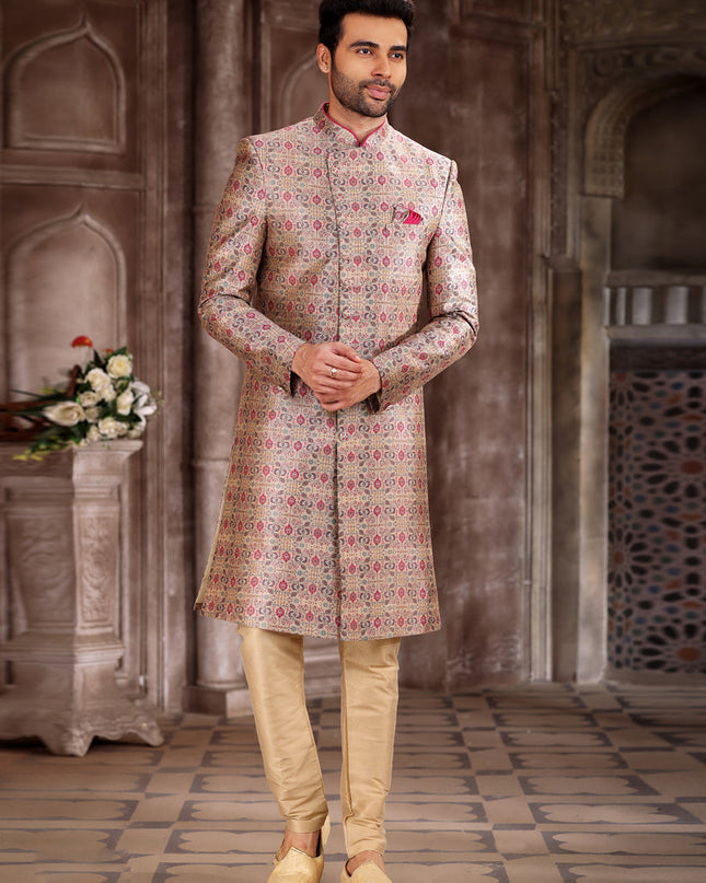 Multicolor Art Silk Printed Sherwani