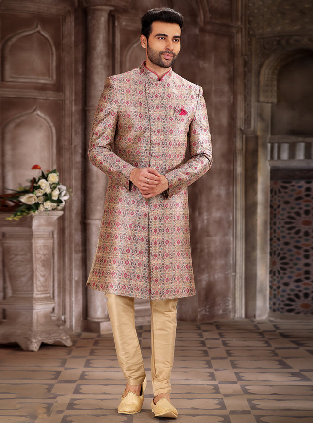 Multicolor Art Silk Printed Sherwani