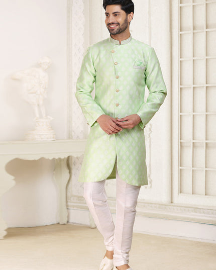 Pastel Green Banarasi Jacquard Semi Indo Western