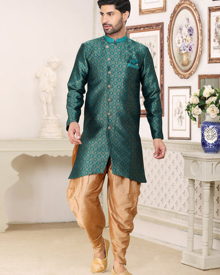 Rama Green Banarasi Jacquard Semi Indo Western