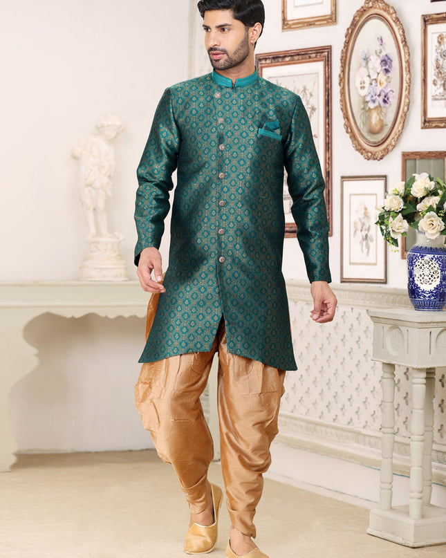 Rama Green Banarasi Jacquard Semi Indo Western