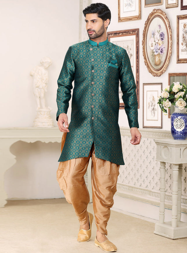 Rama Green Banarasi Jacquard Semi Indo Western
