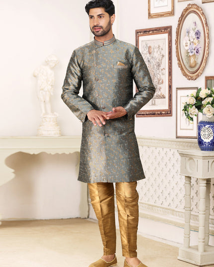 Dusty Grey Banarasi Jacquard Semi Indo Western