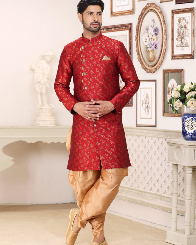 Rust Banarasi Jacquard Semi Indo Western