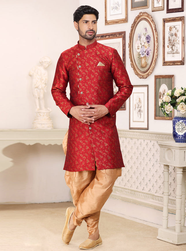 Rust Banarasi Jacquard Semi Indo Western