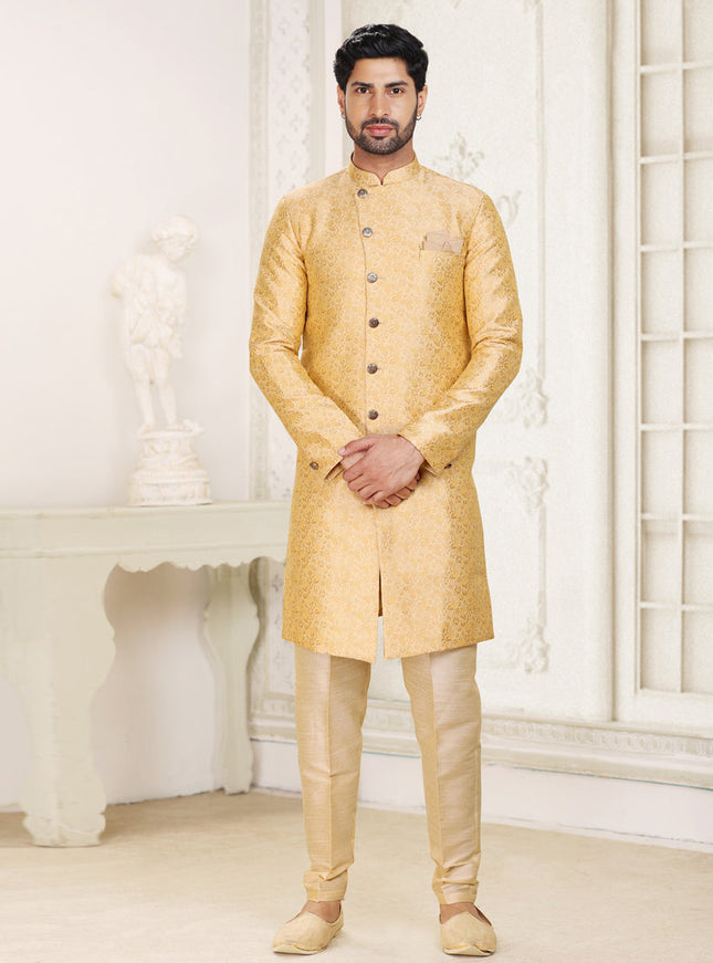 Golden Banarasi Jacquard Semi Indo Western