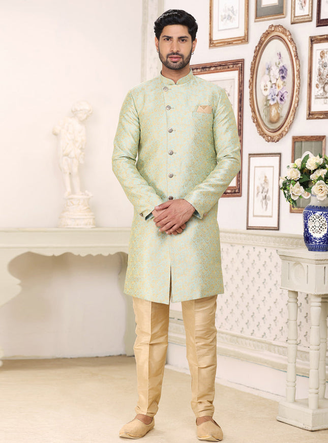 Ice Mint Banarasi Jacquard Semi Indo Western