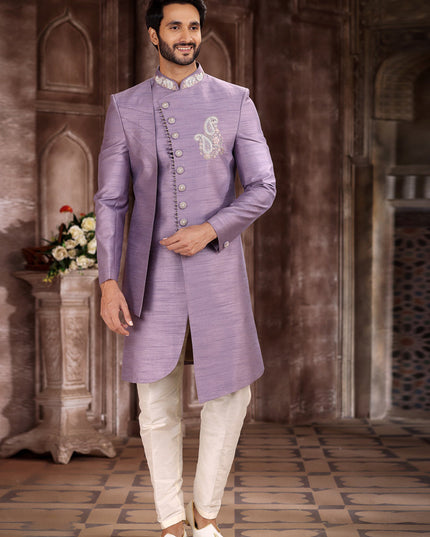 Lilac Art Silk Men Sherwani
