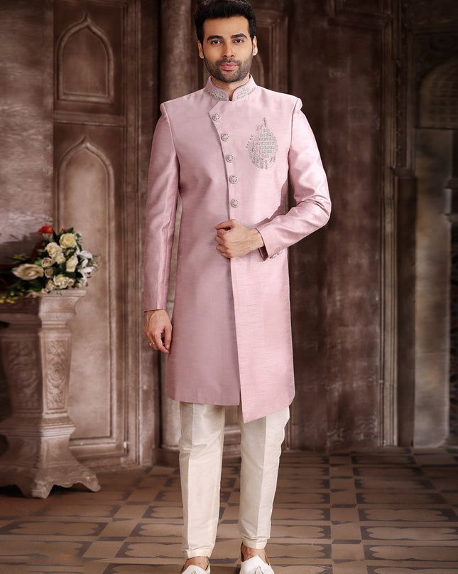 Blush Pink Art Silk Men Sherwani