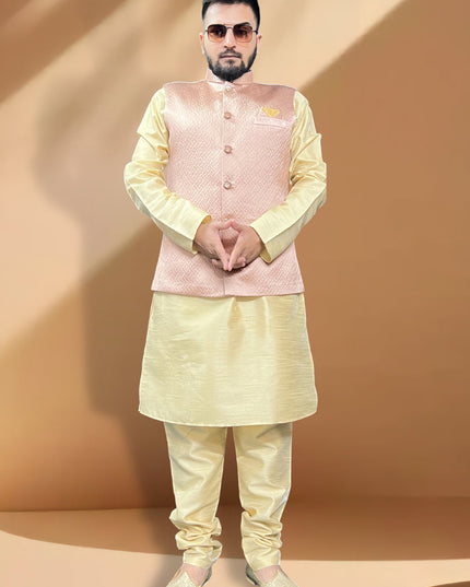 Ceam Silk Kurta Set with Pink Jacket