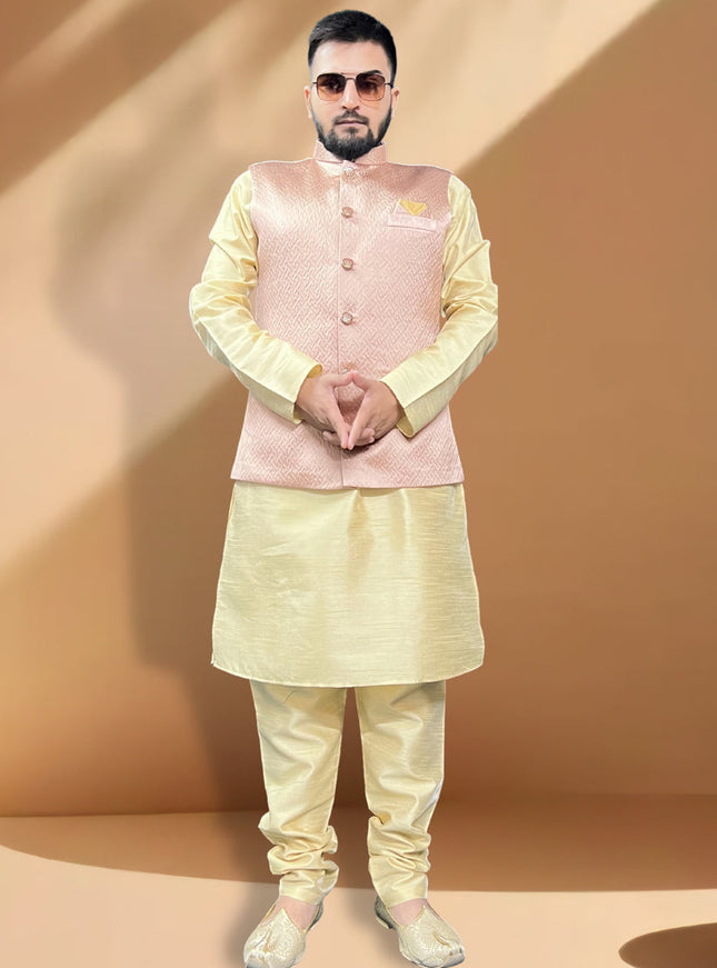 Ceam Silk Kurta Set with Pink Jacket