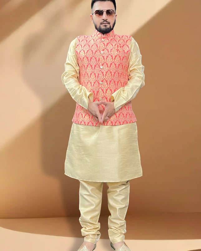 Ceam Silk Kurta Set with Pink Jacket