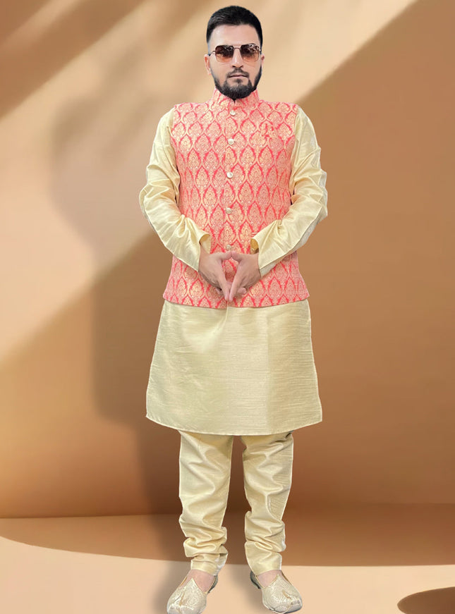 Ceam Silk Kurta Set with Pink Jacket