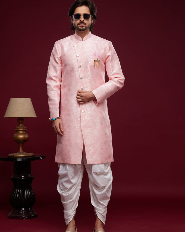 Pink Banarasi Jacquard Indo Western Outfit