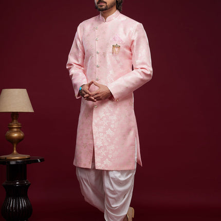 Pink Banarasi Jacquard Indo Western Outfit